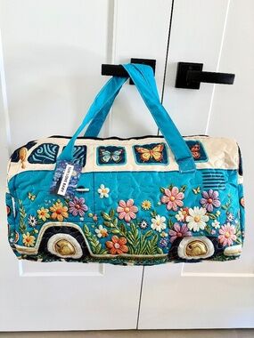 Overnight Bag, Printed, Blue, Floral, Mini, Van, Lightweight, New With Tags
